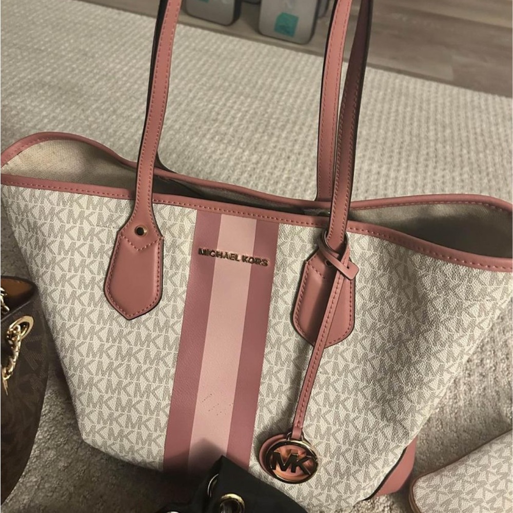 Pink and White MK tote